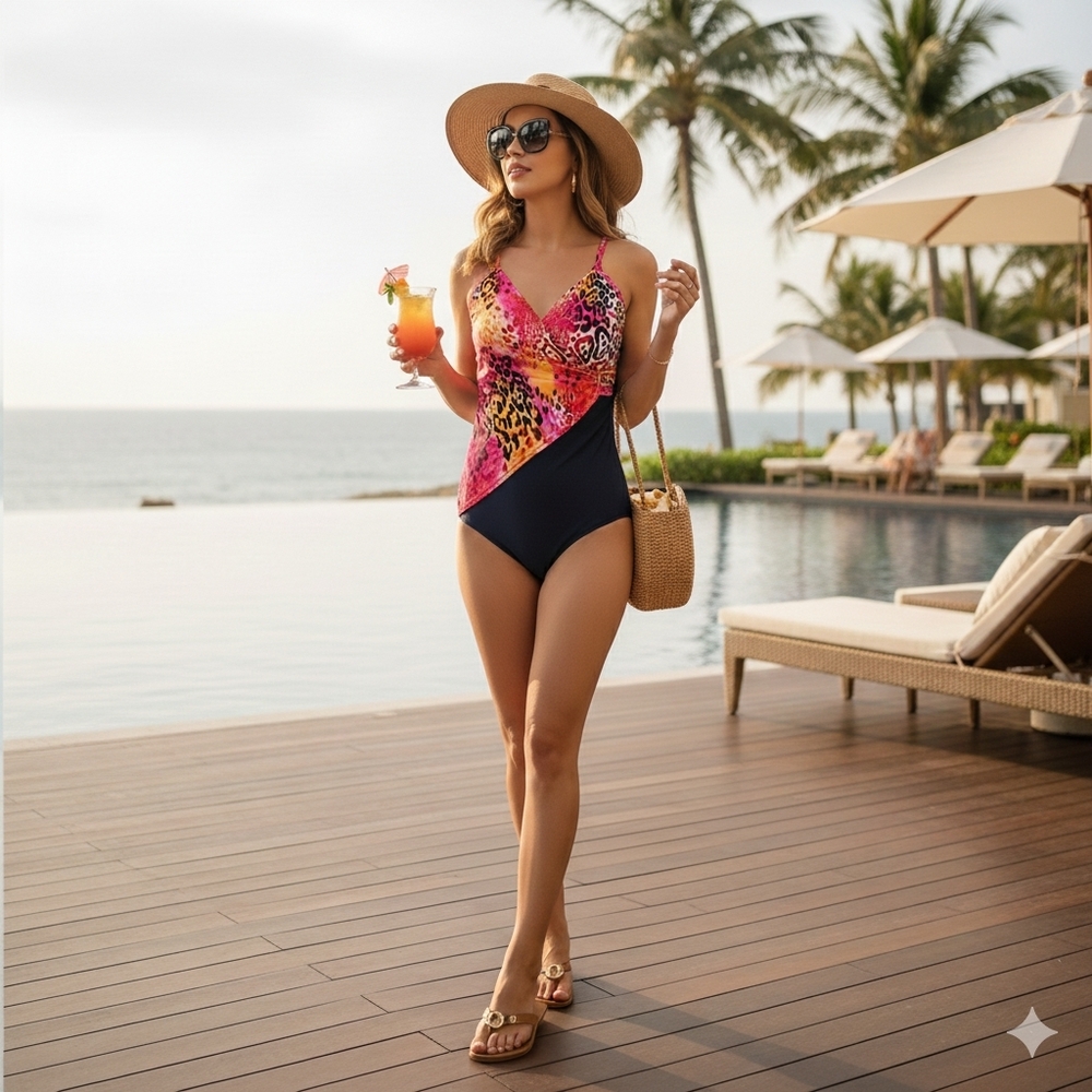 Christina 12 Leopard Barbiecore Mobwife Ruched Resortwear One Piece Swimsuit